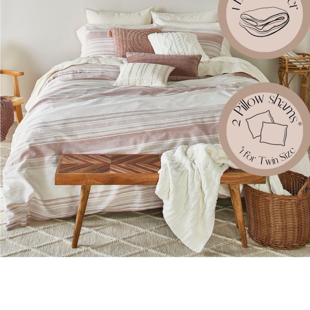 NWT Splendid Tuscan Stripe Sunset Multicolored Twin Duvet Set